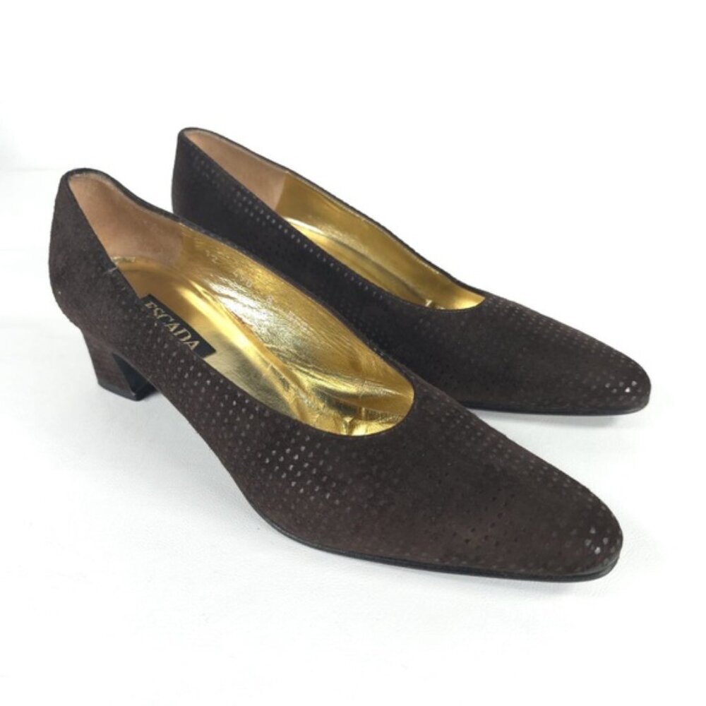 ESCADA MADE IN ITALY 🇮🇹 LEATHER VERO CUOIO Block Heels Designer Size 8AA